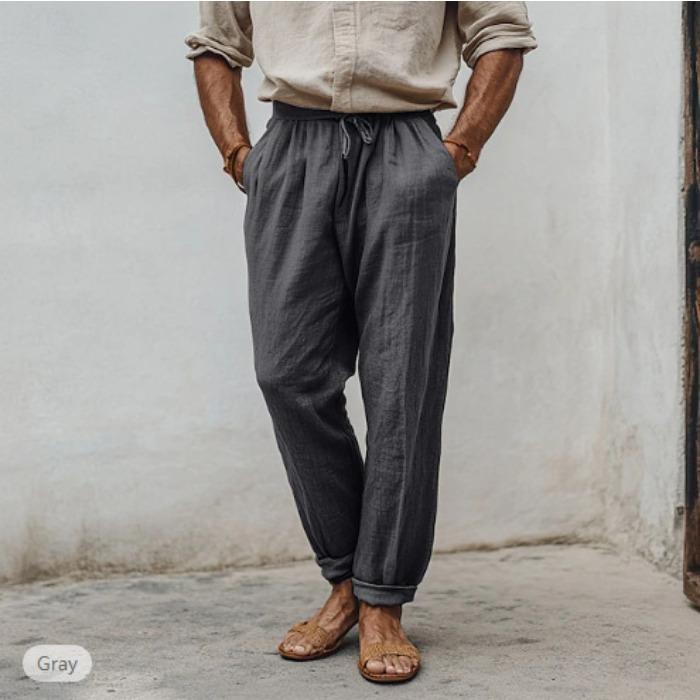 Summer cross-border foreign trade new men's sports trousers drawstring elastic waist straight solid color casual trousers