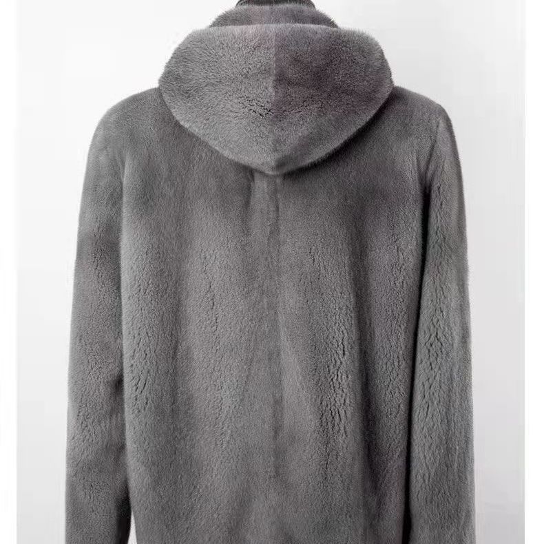 Men's imitation fur winter new imitation mink coat men's hooded imitation mink jacket imitation Rex rabbit hair stand-up collar