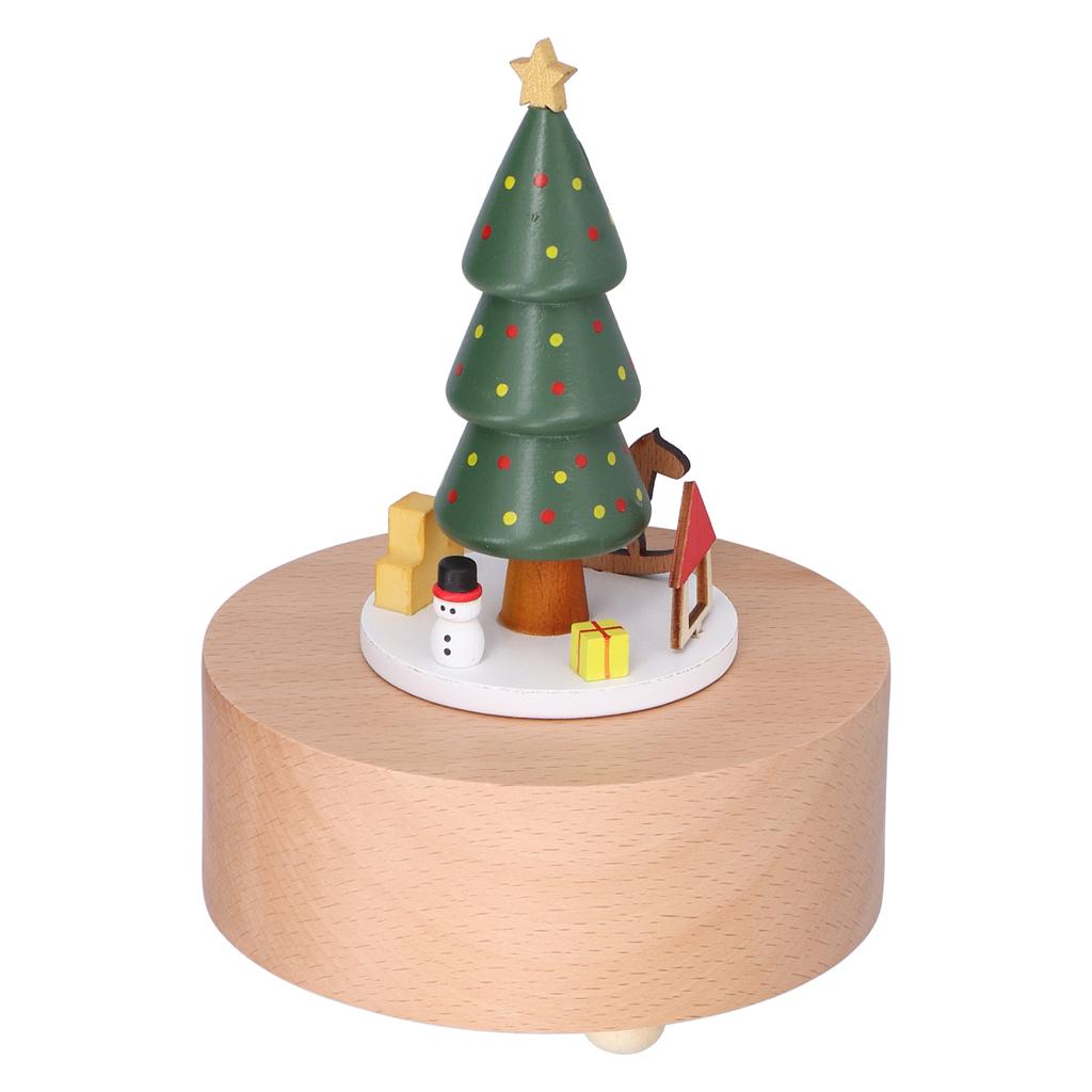 Wooden Music Box Christmas Tree Deer Cart Music Box Classic Mechanical Wooden Crafts Toys Home