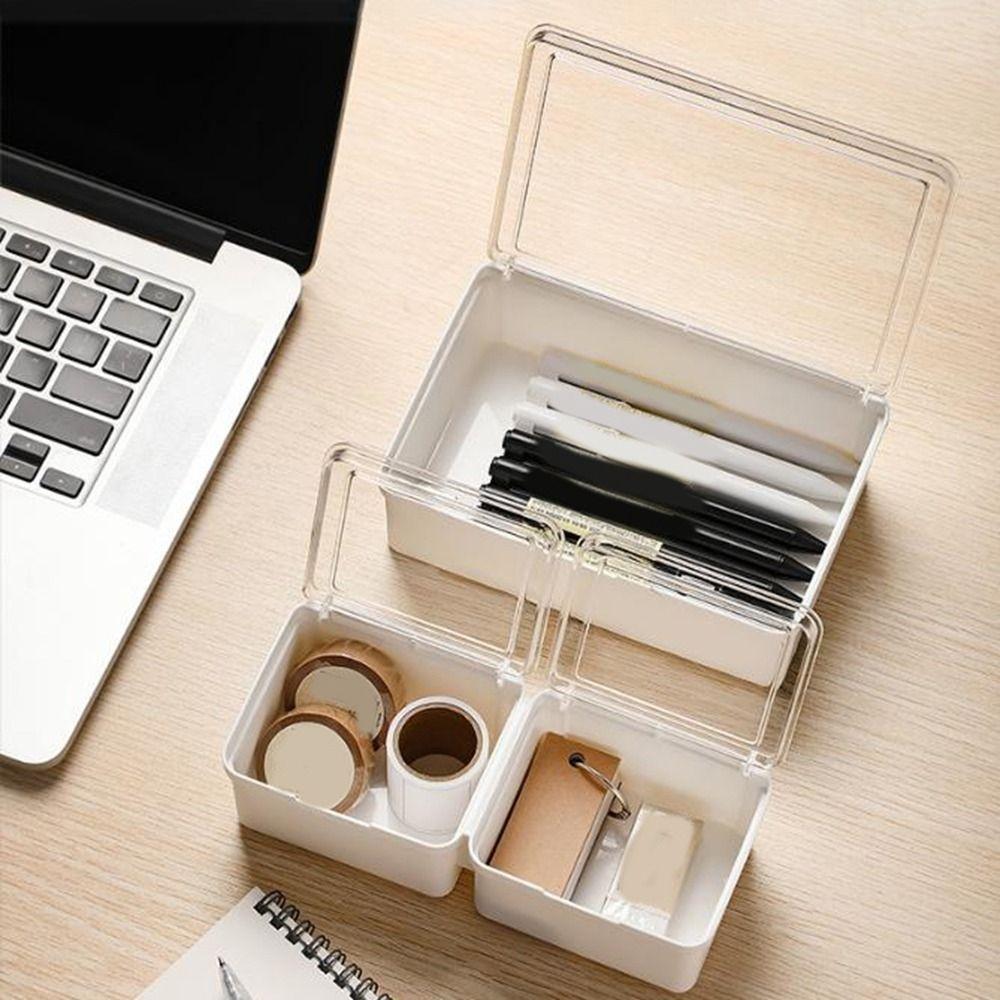 Dust-proof Office Drawer Storage Box Flip Cover Transparent Storage Box  Laundry Room