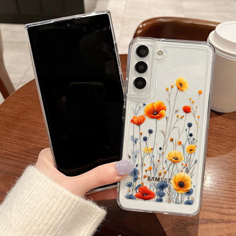 Luxury Flower Clear Silicone Phone Case For Samsung Galaxy S24 S23 S22 Ultra Plus A55 A54 A53 A35 A15 A25 S23 S21 FE Soft Cover