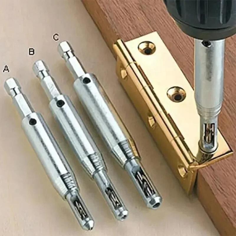 Woodworking hinge puncher drill repair tool, hexagonal handle door and window hinge woodworking positioning reamer drill set