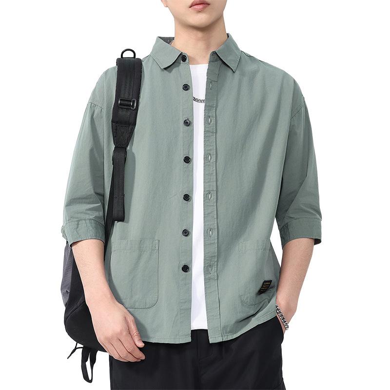 Frühlings-Neues Hemd für Herren mit 7/8-Ärmeln, Modetrend, Lässiges Baumwollhemd