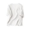 Women V Neck Asymmetrical Hem Short Sleeve Cotton Linen Casual Loose Fit Shirt Top for Daily Wear