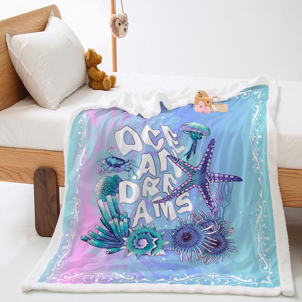 Blanket 2D Digital Printed Lamb Fleece Crystal Fleece Ocean Turtle Blanket Blanket