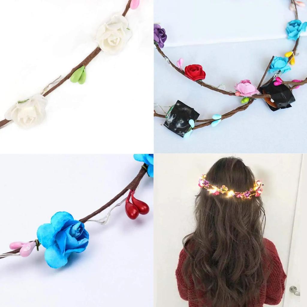 10-80PCS  Halloween Light Up Flower Garland Headband for Party Costume Hair Accessory Glow In The Dark Headwear Decoration
