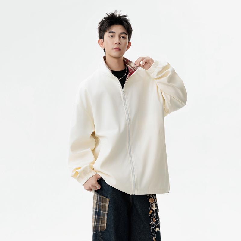 2025 Men's Trendy Color Block Patchwork Jacket - Retro Loose Fit with Lapel for Spring/Autumn