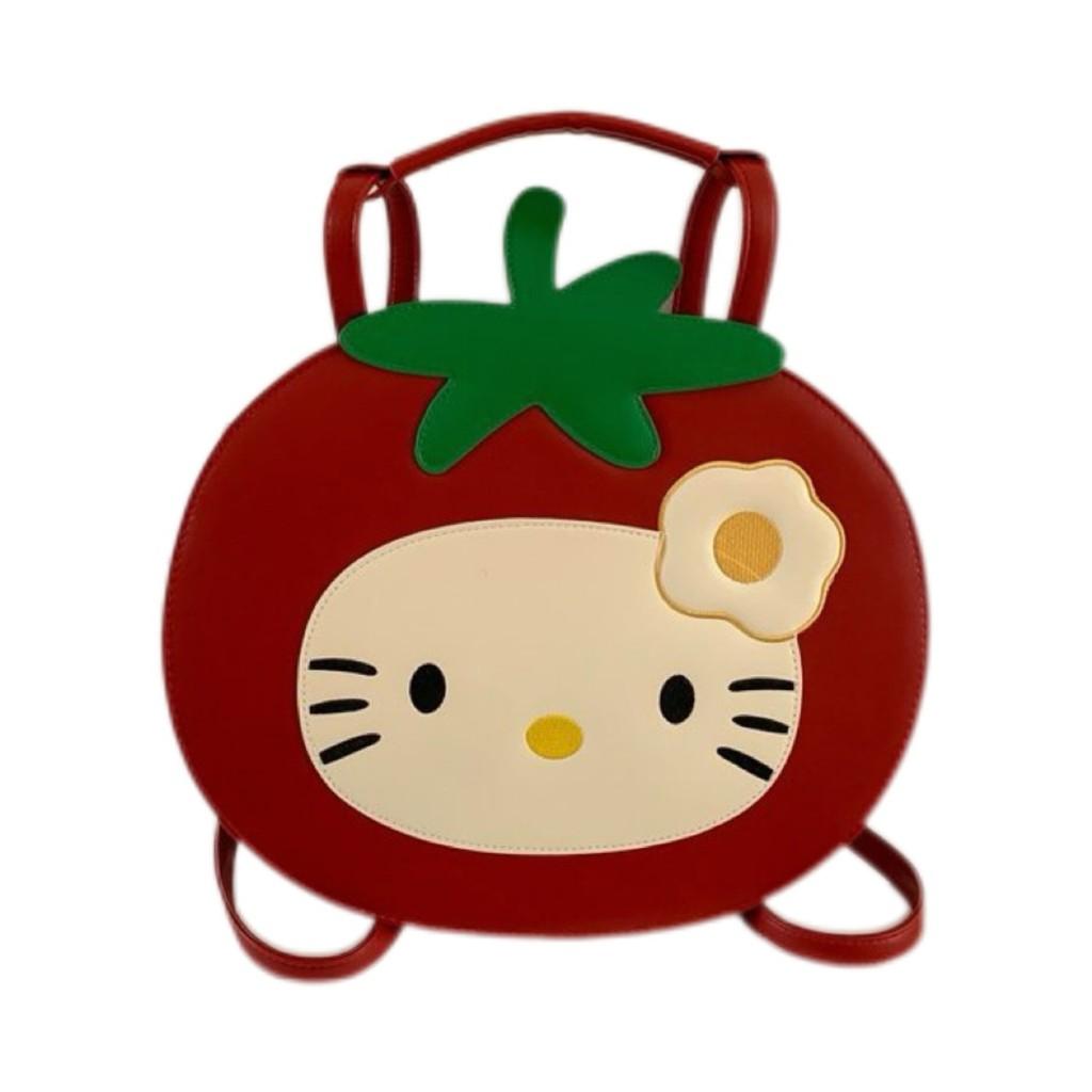 Korean Style Cartoon Tomato Hello Kitty Backpack With Pu Material And Cute Design For Daily Use