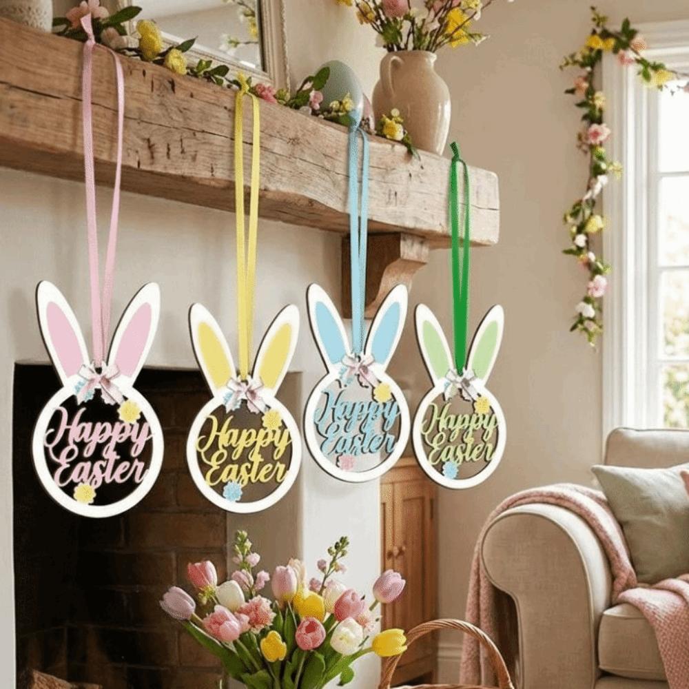 Holz Osterbaum Dekoration Flache Kaninchen Hängende Ornamente Osterhase Anhänger Outdoor Dekoration