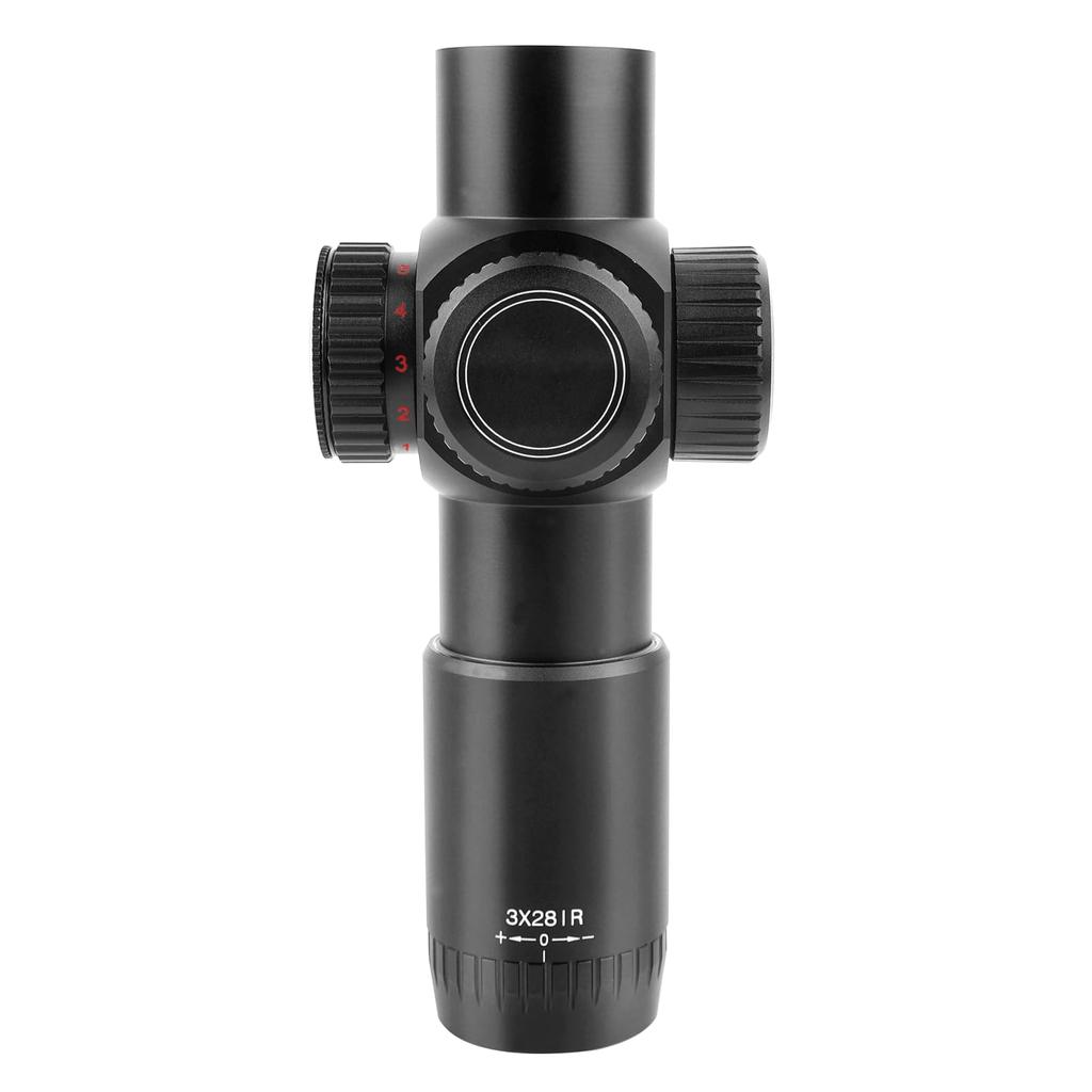 SKEERY 3x28IR Riflescope, 3x Fixed Magnification, Compact Scope, Red and Green Brightness Adjustable in 5 Levels, Short Scope for Airsoft, with 20mm