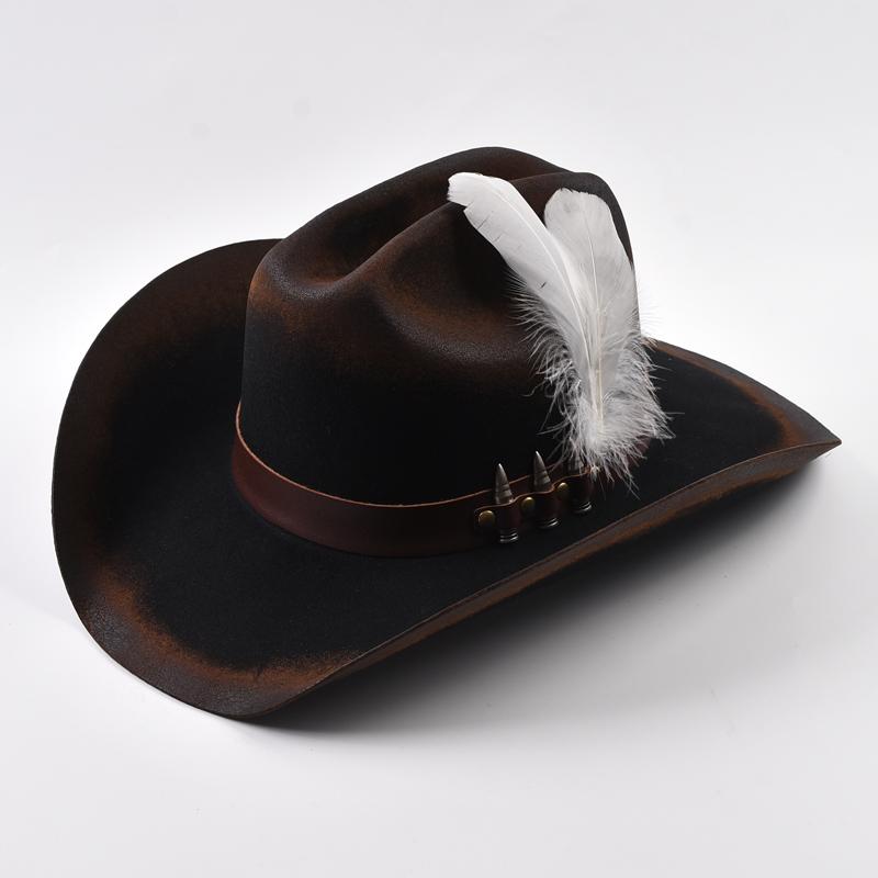 

100% Wool Felt Cowboy Hat for Men Women 9cm Wide Brim Handmade Gentleman Cowgirl Jazz Hats Can Be Adjusted