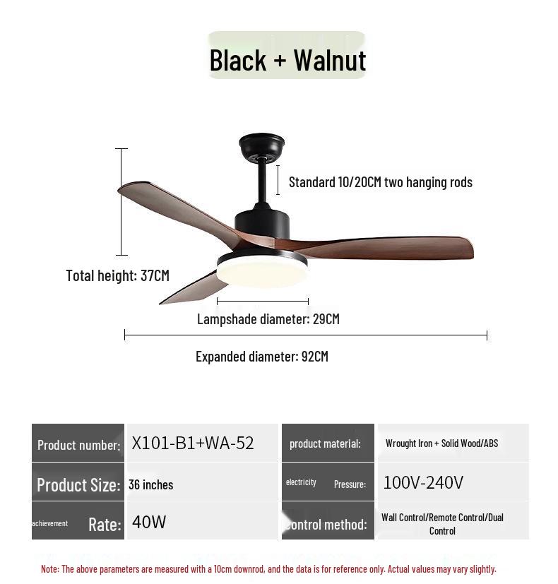 Nordic Retro Solid Wood Ceiling Fan with Light