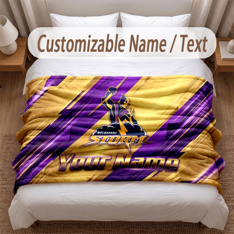 Melbourne Storm Printed Flannel Blanket Custom Name Text Soft Warm Throw For Bedroom Holiday Gift