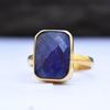 Rose Cut Blue Sapphire 925 Sterling Silver Yellow Gold Fill Ring Jewelry