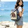 Damen Ethnisch Elefantenmuster Rucksack Leinwand Kordelzug Schultasche Vintage Reise Tagesrucksack Umhängetasche