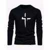 Men's  Loose Fit Plus Size Comfortable Casual Sports Cross Print Round Neck Long Sleeved T-shirt Top