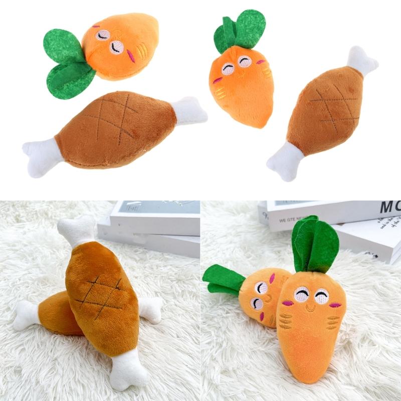 Squeaky Chicken Leg/ Carrot Shape Dog Chew Toy Soft Cleaning Massage Supplies Pet Cloth Stuffed Shape Molar Pet Toy