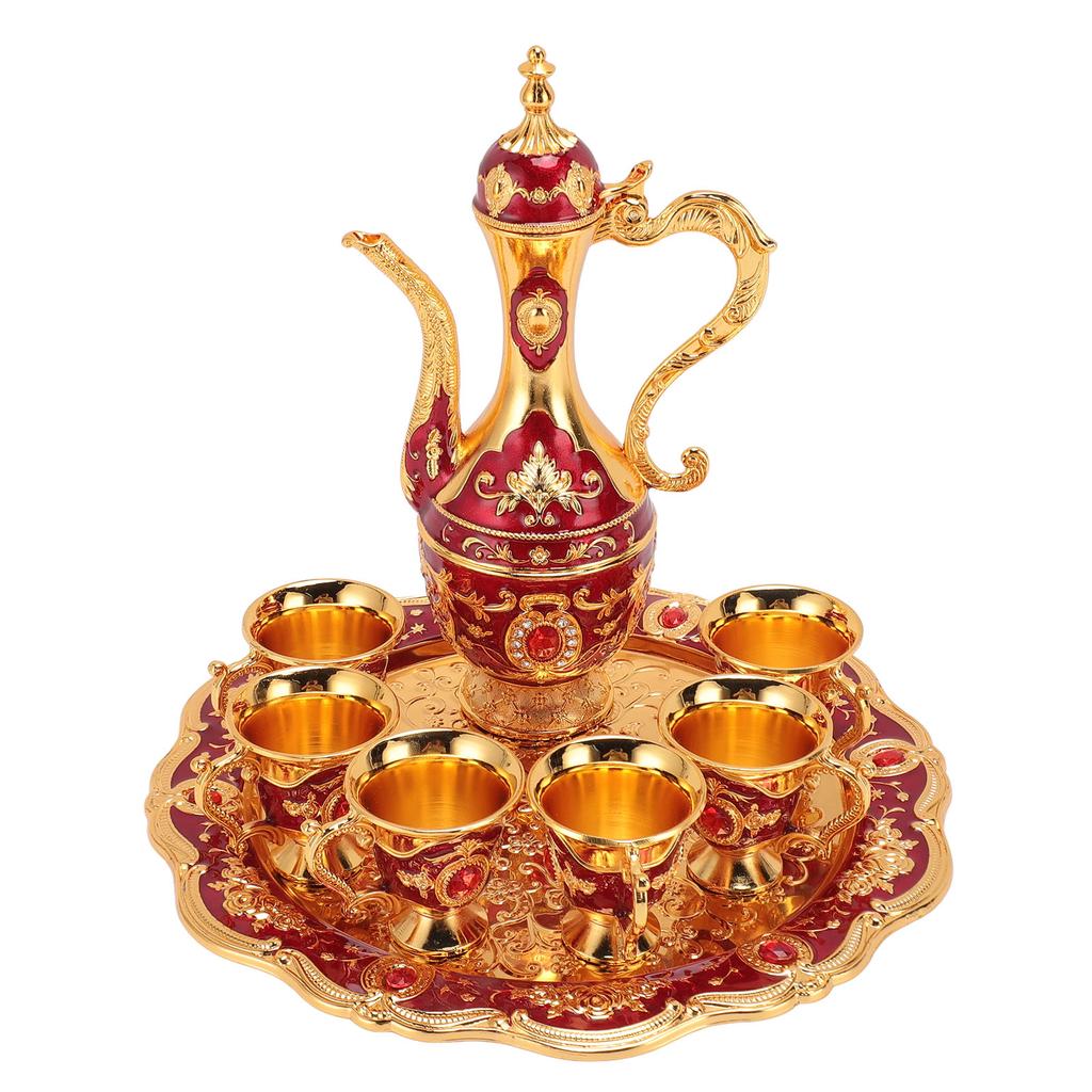 Vintage Coffee Pot Set European Wine Pot Kit With 6 Cups Teapot Tea Service Set for Wedding Birthday Gold Red