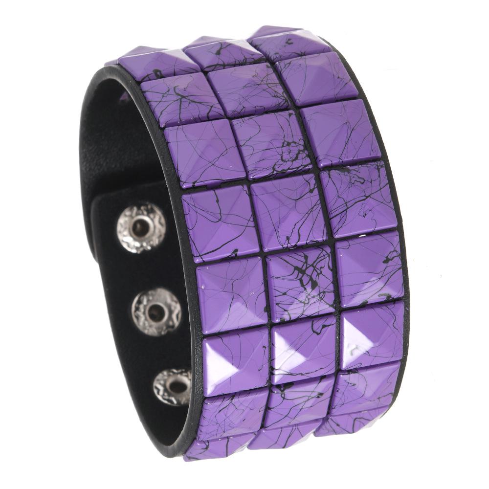Multicolor Square Stud Faux Leather Bracelet - Punk Style