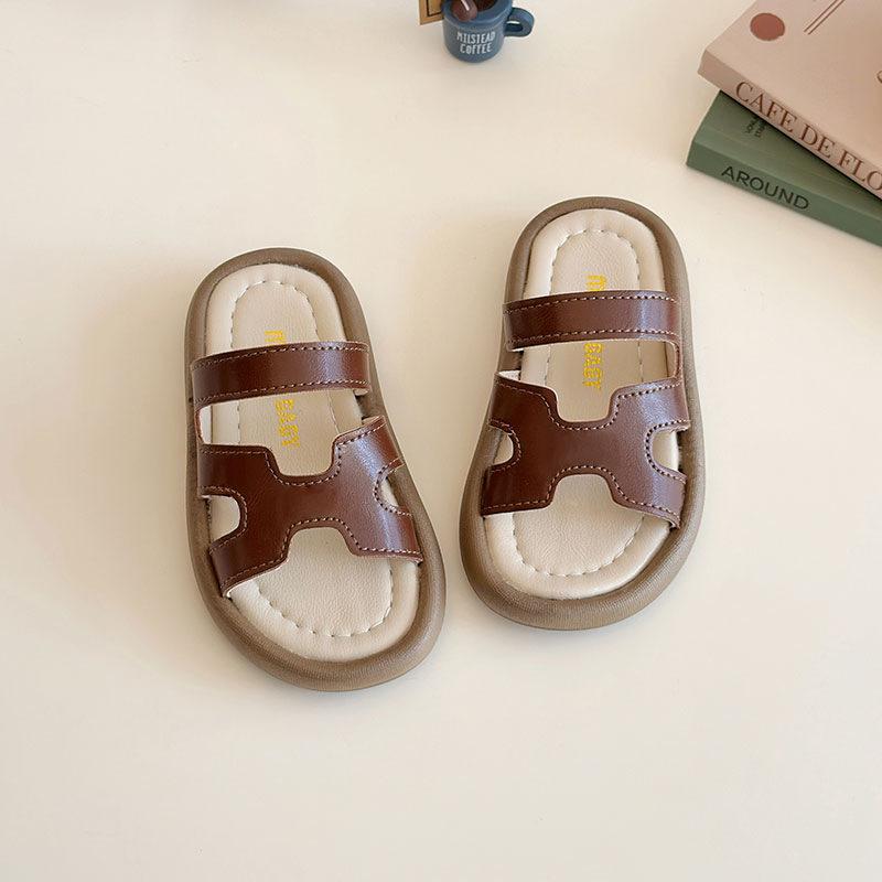 Unisex Kids Hollow Strap Two Tone Open Toe Casual Summer Slide Sandals