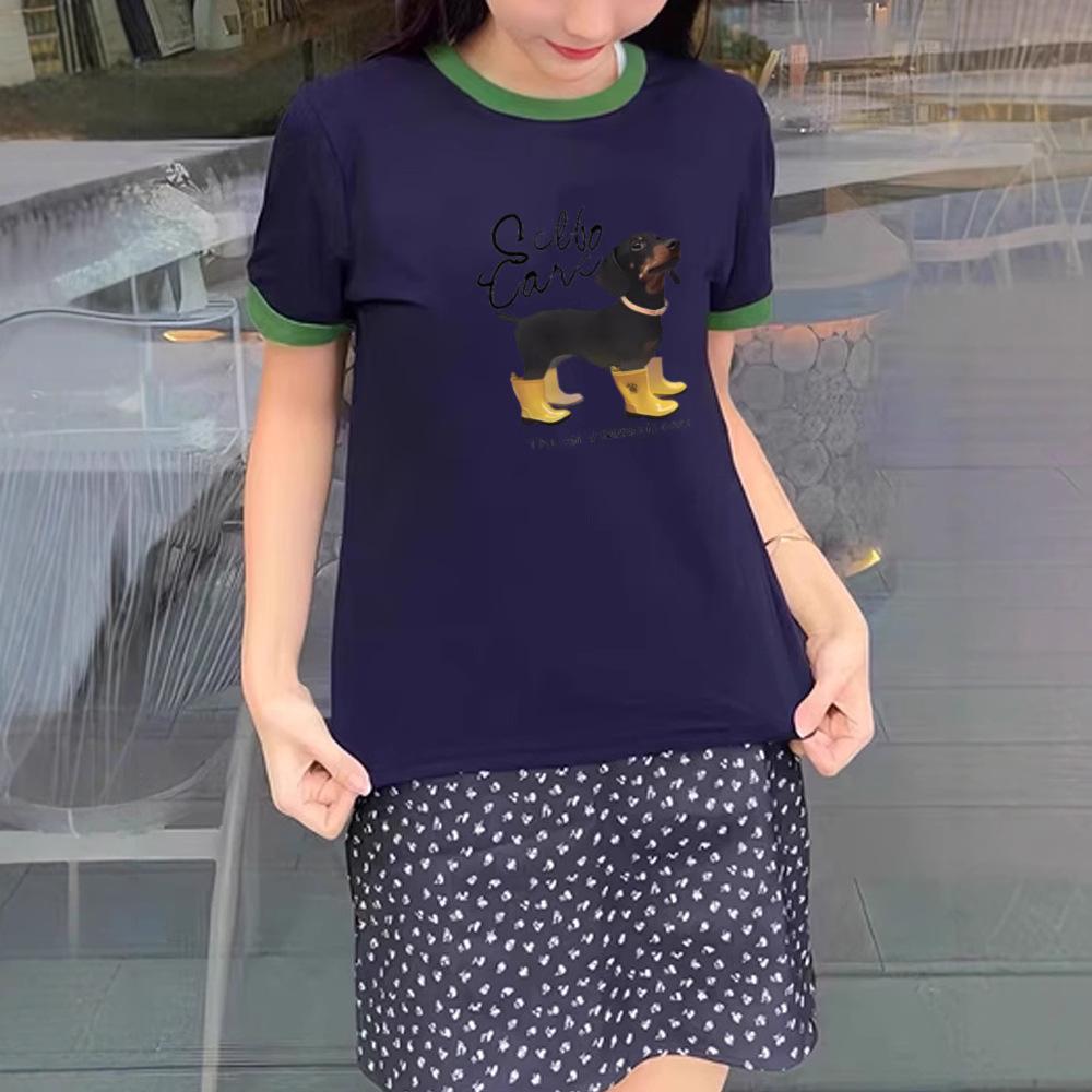 Summer new American dog letter printing design short-sleeved T-shirt women's niche versatile color matching T-shirt