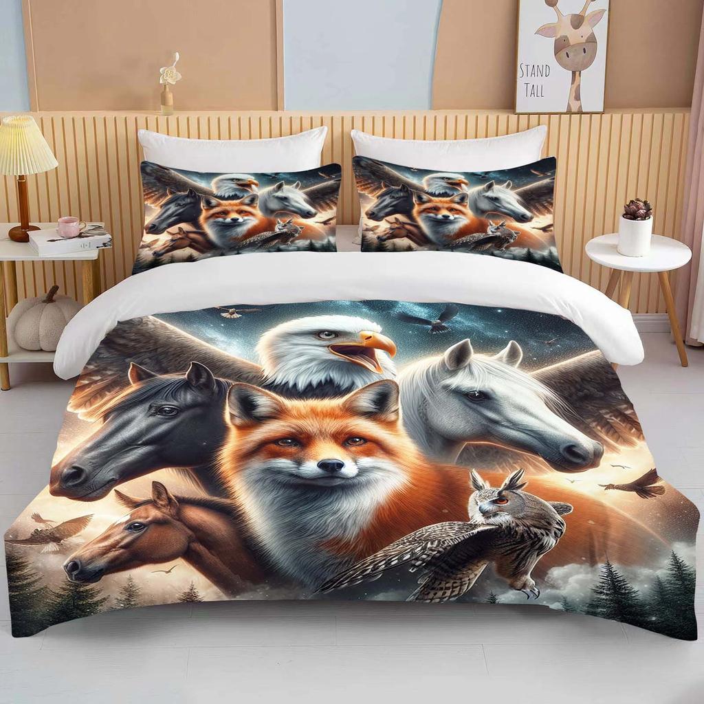 Lion Fox Horse Eagle Wolf   Bedding Set Duvet Cover 1 Duvet Cover 2 Pillowcases Adult and Child Bedding Set Luxury Holiday Gifts