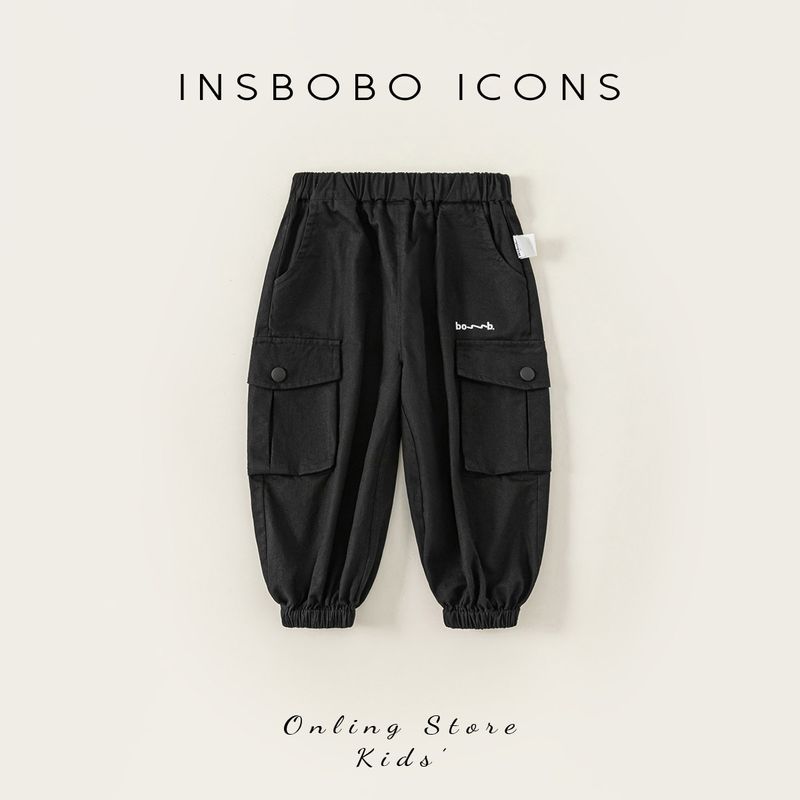 Insbobo Boys  Pants 2026 Spring New Style Boys  Cargo Pants Children s Spring and Autumn Fashionable Casual Pants Spring Wear Black 80
