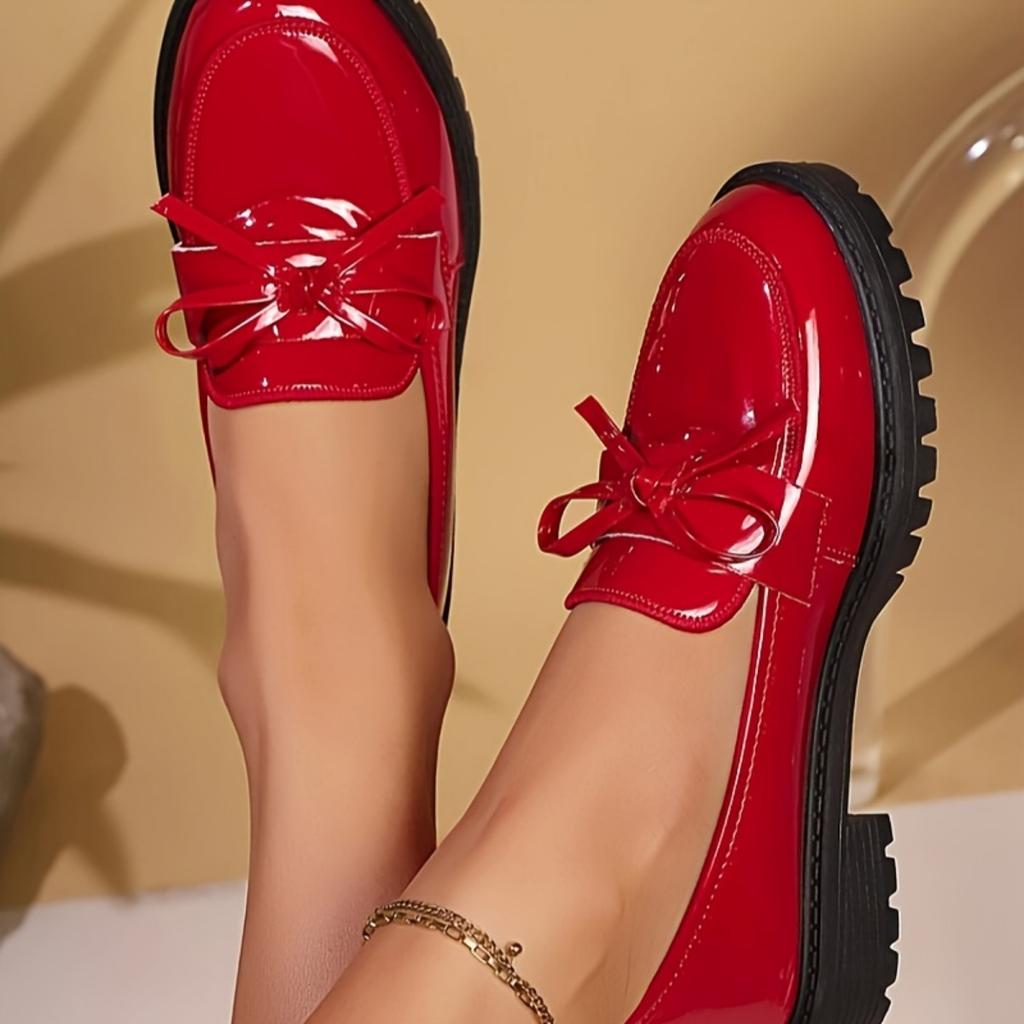Damen Glänzende Rote Freizeitschuhe - Rutschfest Schleifendekoration, Glänzende Ballerinas, Vielseitiges Design, Eleganter Stil, Geeignet für Bürokleidung