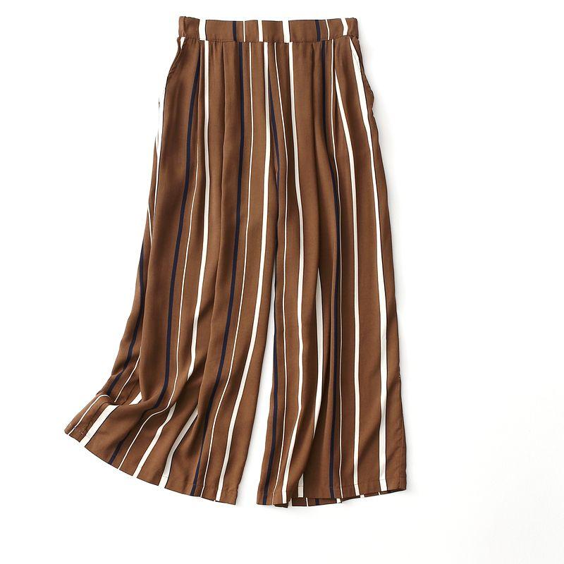 

Export Export Loose Simple and Comfortable Vertical Striped Cotton Silk Loose Pants Elastic Waist Artificial Cotton Casual Pants Cropped Cafe White Vertical Strip Euro-M