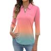 Women's Fashion Casual Lapel Short 3/4 Sleeve Print Shirt Women's Up Tops