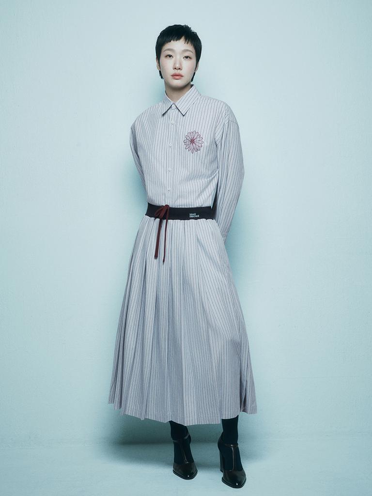 [mardimercredi] COTTON PLEATED MAXI SKIRT STRIPE_BLUE