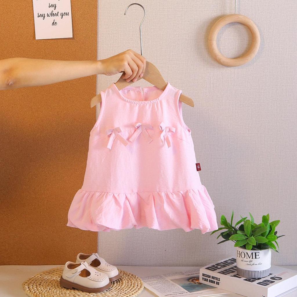 2026 Summer Girls' Bow Lace Sleeveless Tank Dress