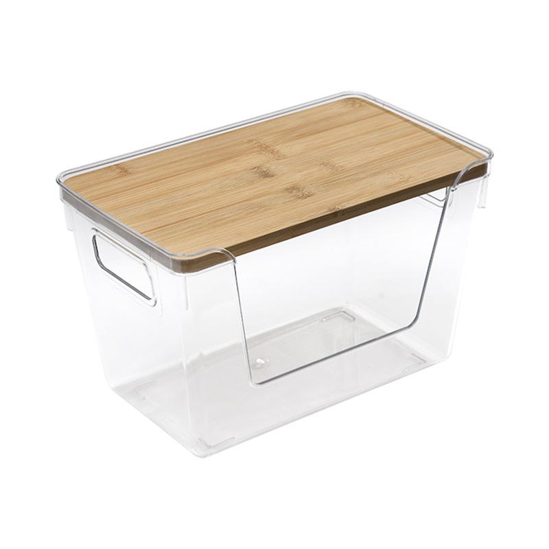 Transparent Bamboo Lid Storage Box - Stackable Kitchen Organizer for Seasonings & More