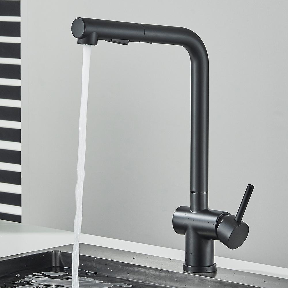 Pull Out Kitchen Sink Faucet High Pressure Two Model Stream Sprayer Nozzle Stainless Steel Tap Deck Install Hot and Cold Water