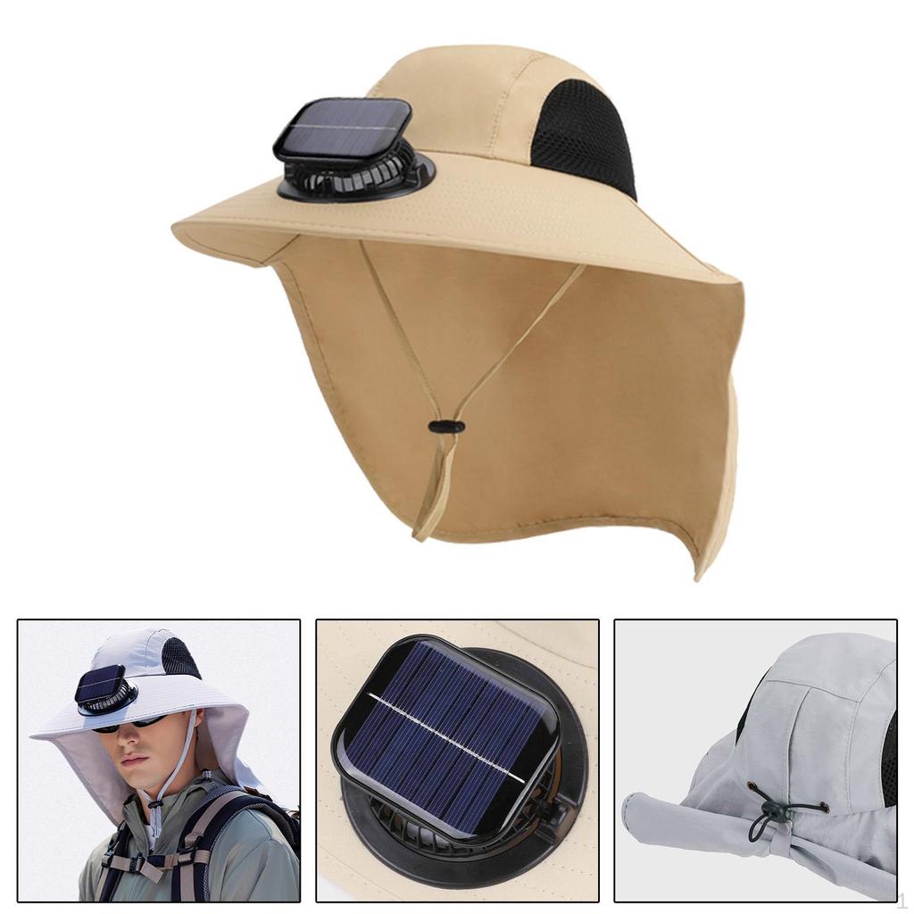 Solar Fan Sun Hat Bucket Wide Brim for Travel Garden Sport Boating Cycling