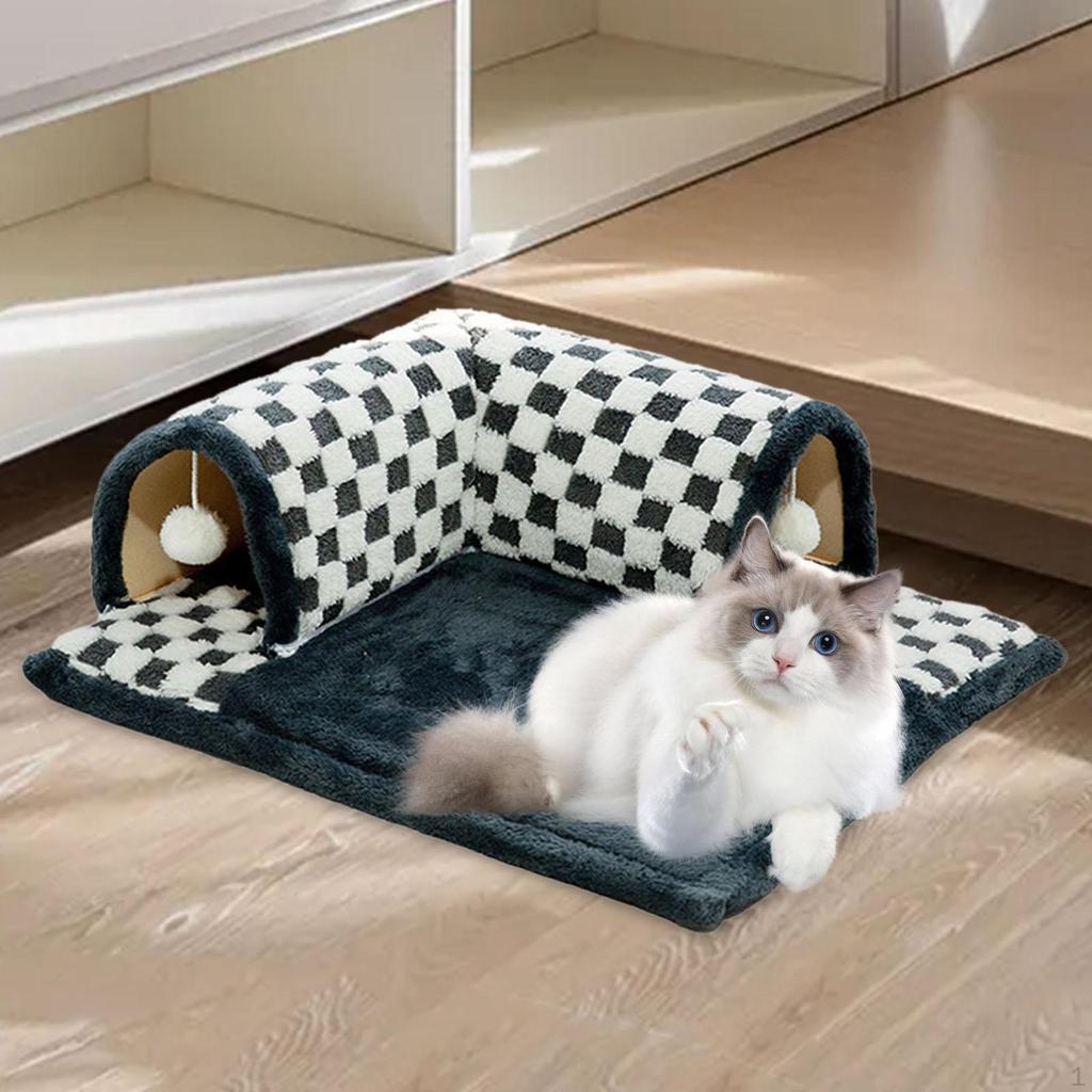 2 In 1 Cat Bed Play Tunnel Sleeping Mat with Removable Kitty Training Interactive Toy