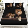 3pcs Fitted Sheet Set Black Lion Animal 3D Printed 100% Polyester Cover Breathable Bedding Set Home Decor with 2 Pillowcases