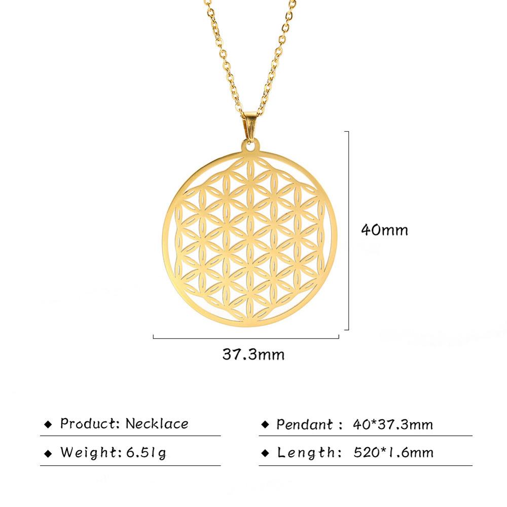 LIKGREAT Flower of Life Pendant Necklace for Women Mandala Chakra Hollow Stainless Steel Charms Jewelry Geometry Amulet Gift