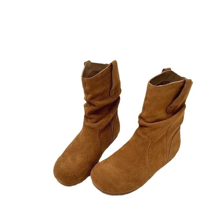 Martin Boots Women's 2025 Autumn and Winter New Round Head Pleated Bare Boots with Skirt Half Boots Spring and Autumn Single Boots Boken Short Boots