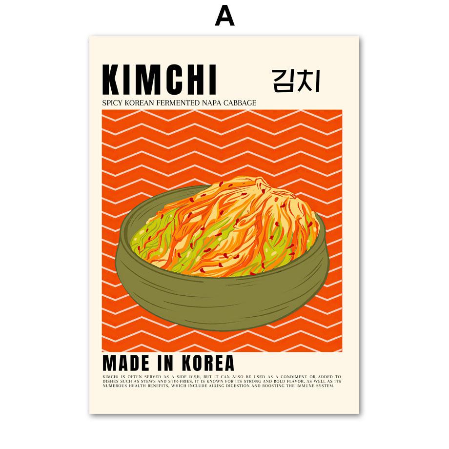 Retro Korean Food Cuisine Kimchi Wall Art Canvas Painting Nordic Posters And Prints Wall Pictures For Kitchen Dinning Room Decor