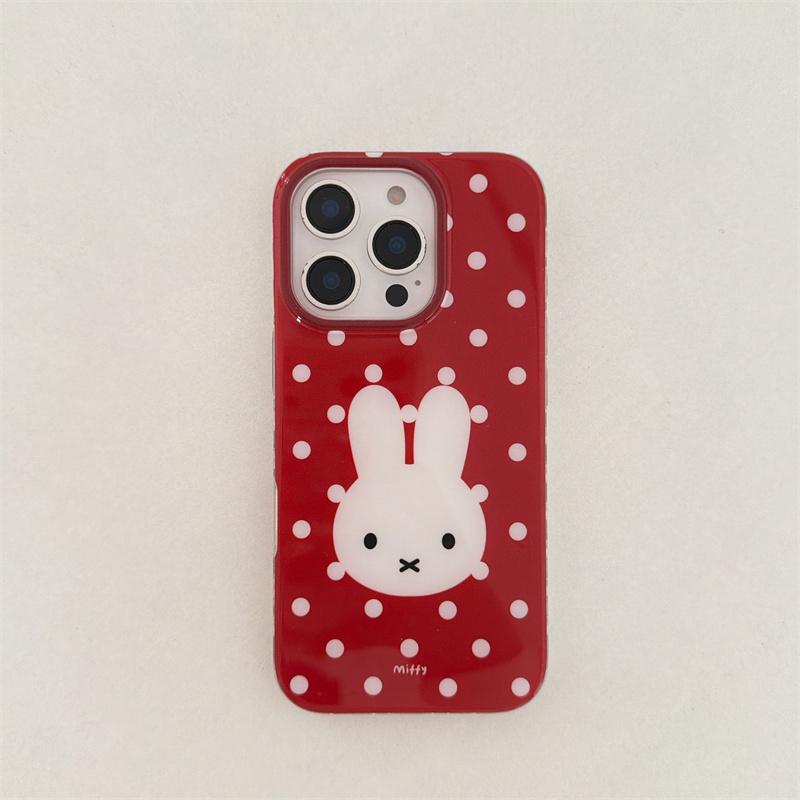 

Miffy Bunny Polka Dot Phone Case For iPhone Brown Clear Shockproof Protective Case With Star Pattern Cartoon Rabbit Phone Cover For iPhone 17ProMax