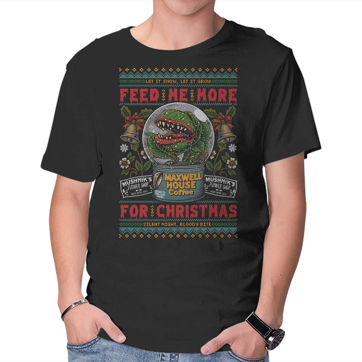 Unisex Crew Neck T-Shirt Feed Me For Christmas Graphic Short Sleeve Casual Tee XL