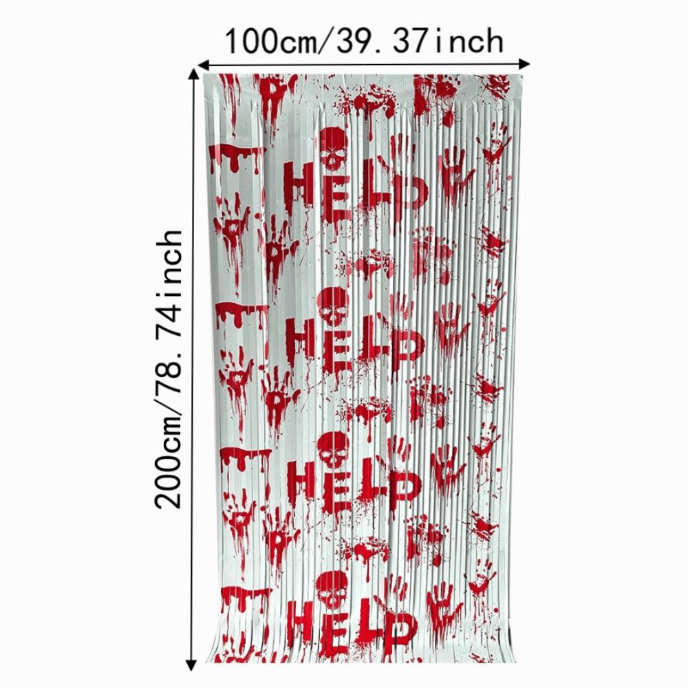 Bloody Handprint Halloween Tinsel Curtain 2M Scary Background Wall Tassel Ghost Festival Decor