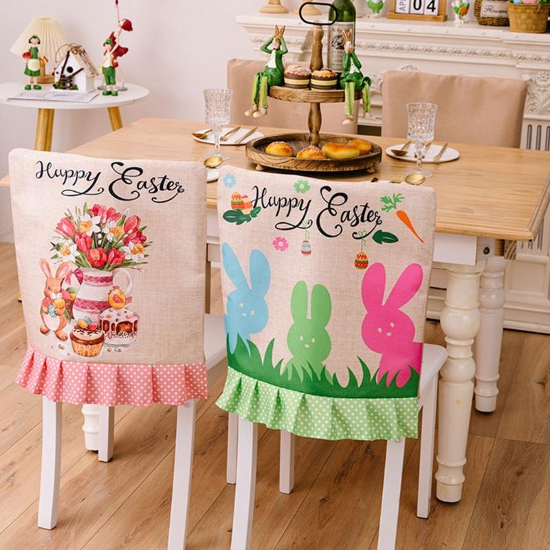 Easter Theme Chair Cover, Indoor Decorative Gnomes Cute Rabbit Pattern Chair Cover, Cute Cartoon Style Home Decorations