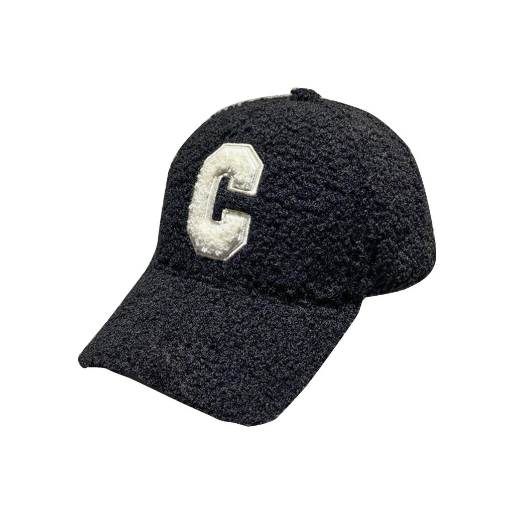 Adult Berber Fleece Baseball Cap Windproof Harajuku Duckbill Cap for Woman Girls Outdoor Hat with Embroidery C Letter
