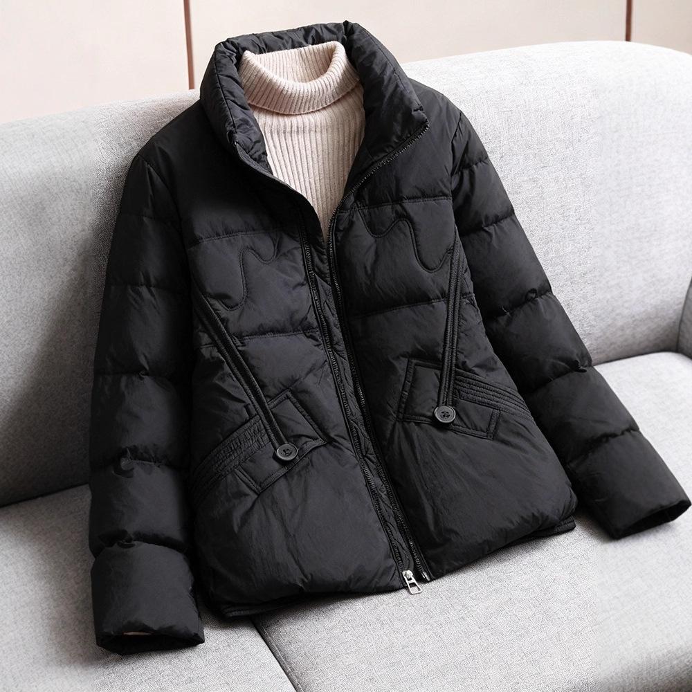 Winter new fashion temperament small short stand-up collar thickened white duck down thin warm jacket