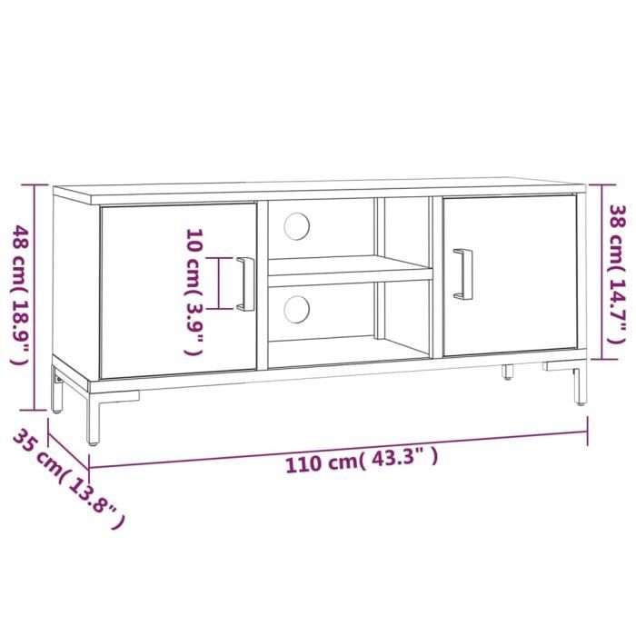 349917 vidaXL Meuble TV Marron 110x35x48 cm Bois de pin massif recyclé