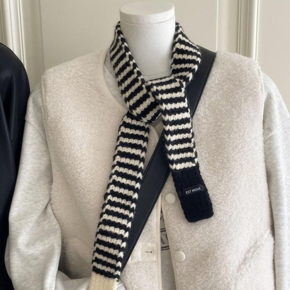 Neck Protection Winter Warm Scarf Striped Pattern Neck Scarf Vintage Knitted Long Scarf  Winter