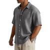 Men’s Loose Fit Casual Cotton Crinkle Texture Shirt Short Sleeve Button Down Collared Top for Everyday Wear