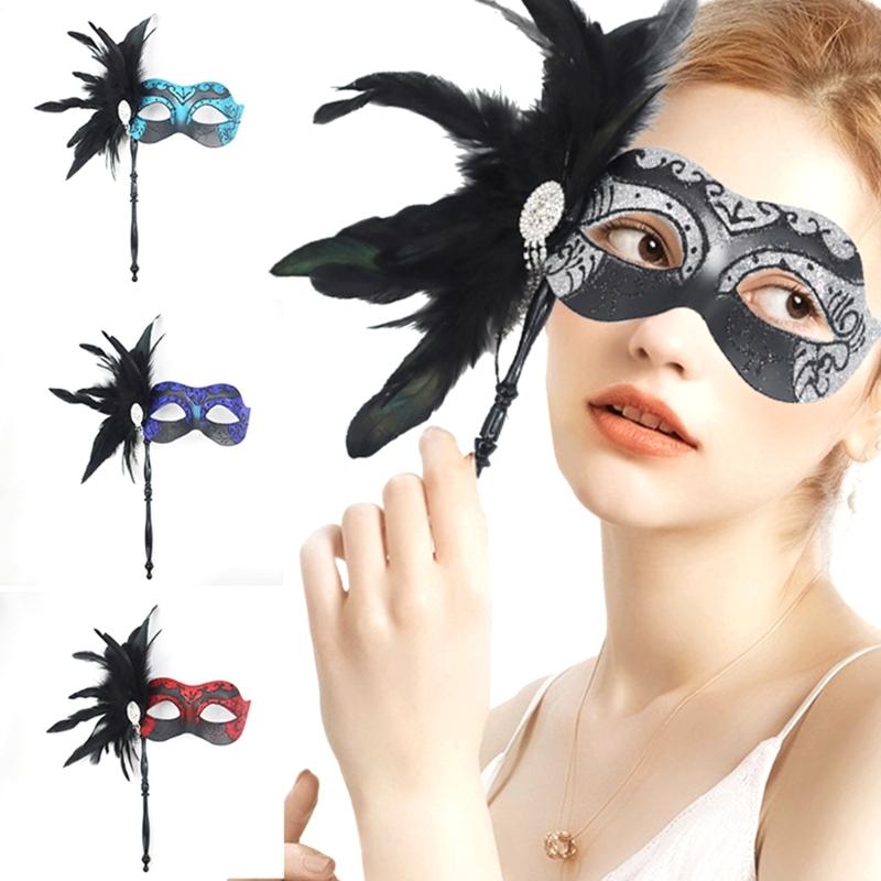 Venetian Masquerade Masks Halloween Mardi Gras Masks with Stick Ball Party Masks
